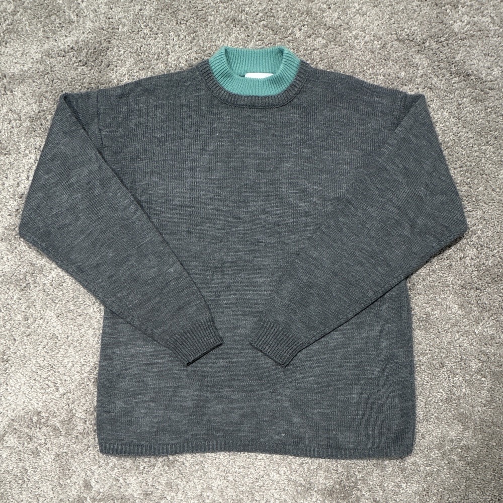 Attitude Men's M Gray/Green Crew Neck Knit Acrylic Pullover Sweater‎ Ribbed
